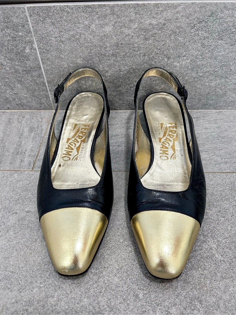 Ferragamo Color Block Slingback Heels US 7.5 B